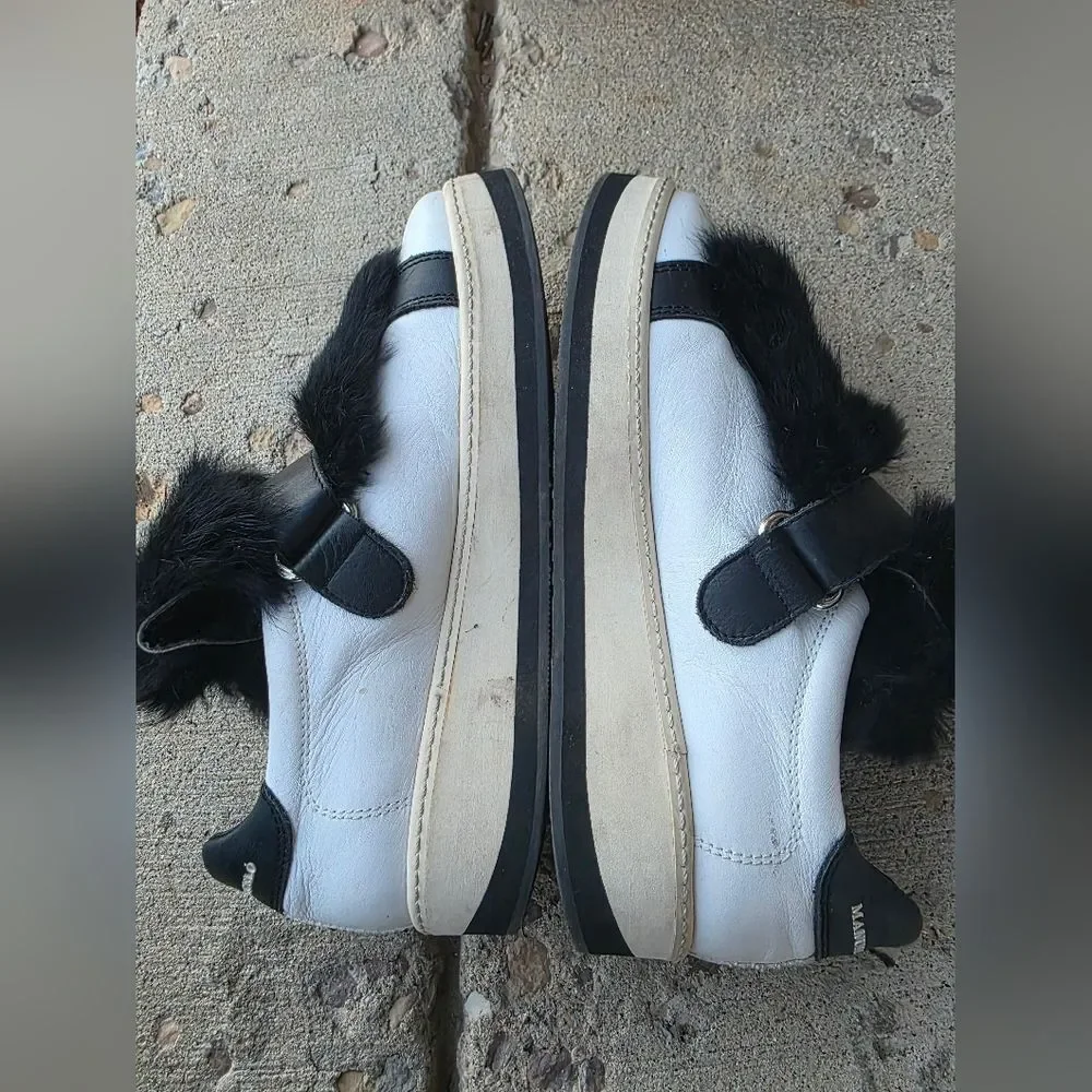 Manuel Barcelo Rabbit Hair Sneakers Black White Leather Sz 38